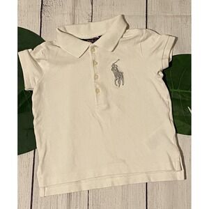 Polo Ralph Lauren Toddler Girls Size 2T Shirt White  Silver Metallic Big Pony